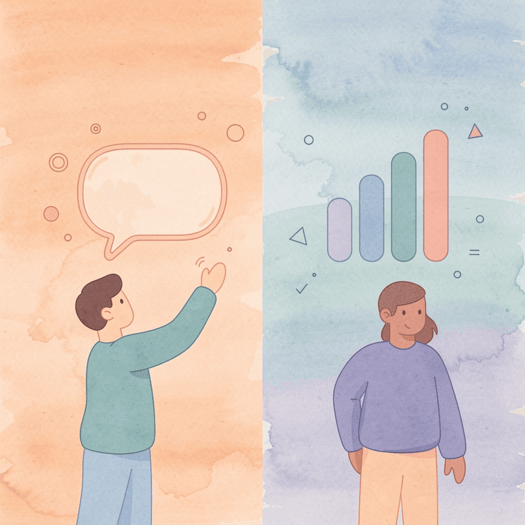 Split scene illustration contrasting translation work versus strategic market-specific SEO - B2B SEO