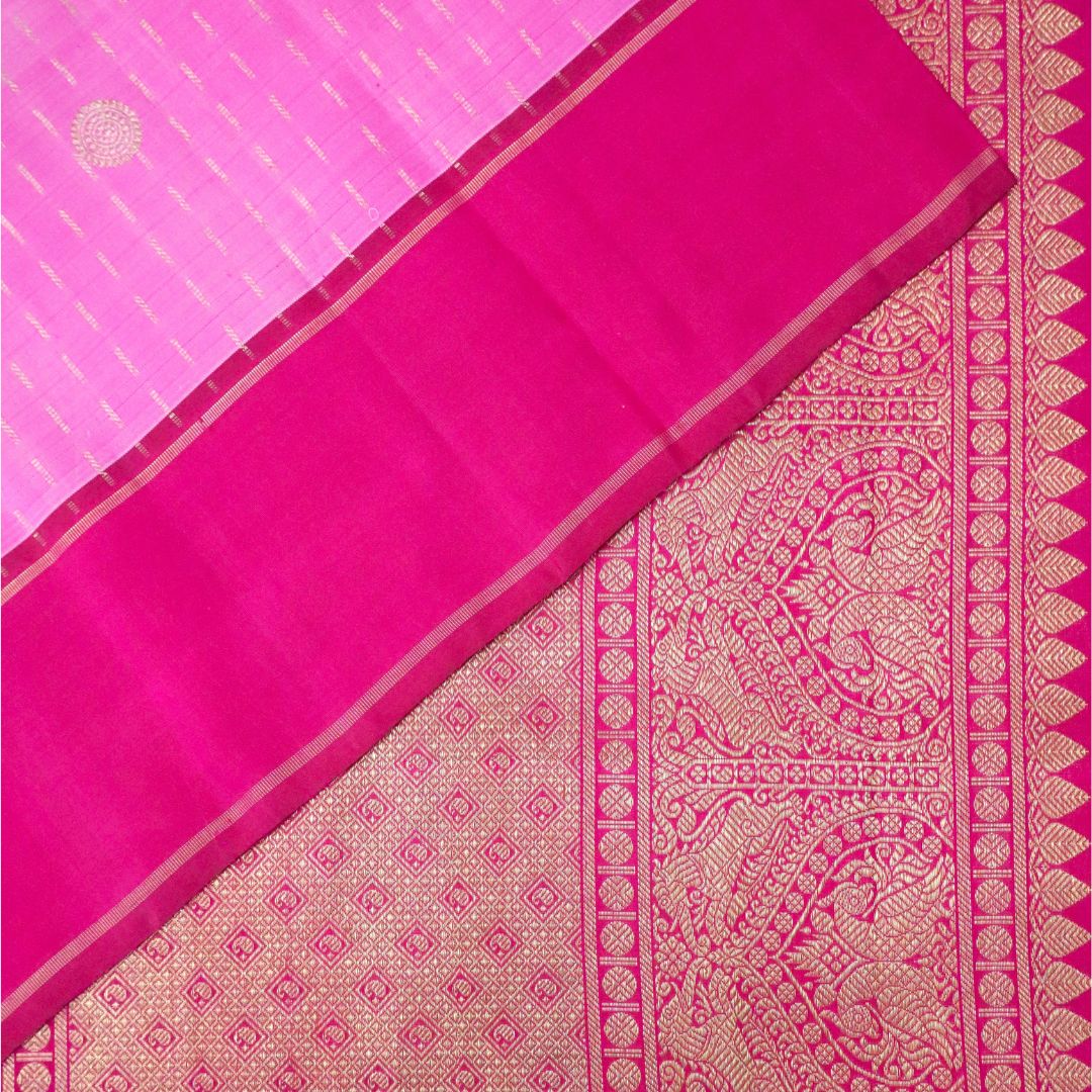 Pink and Red Rose Kanchivaram Silk Saree