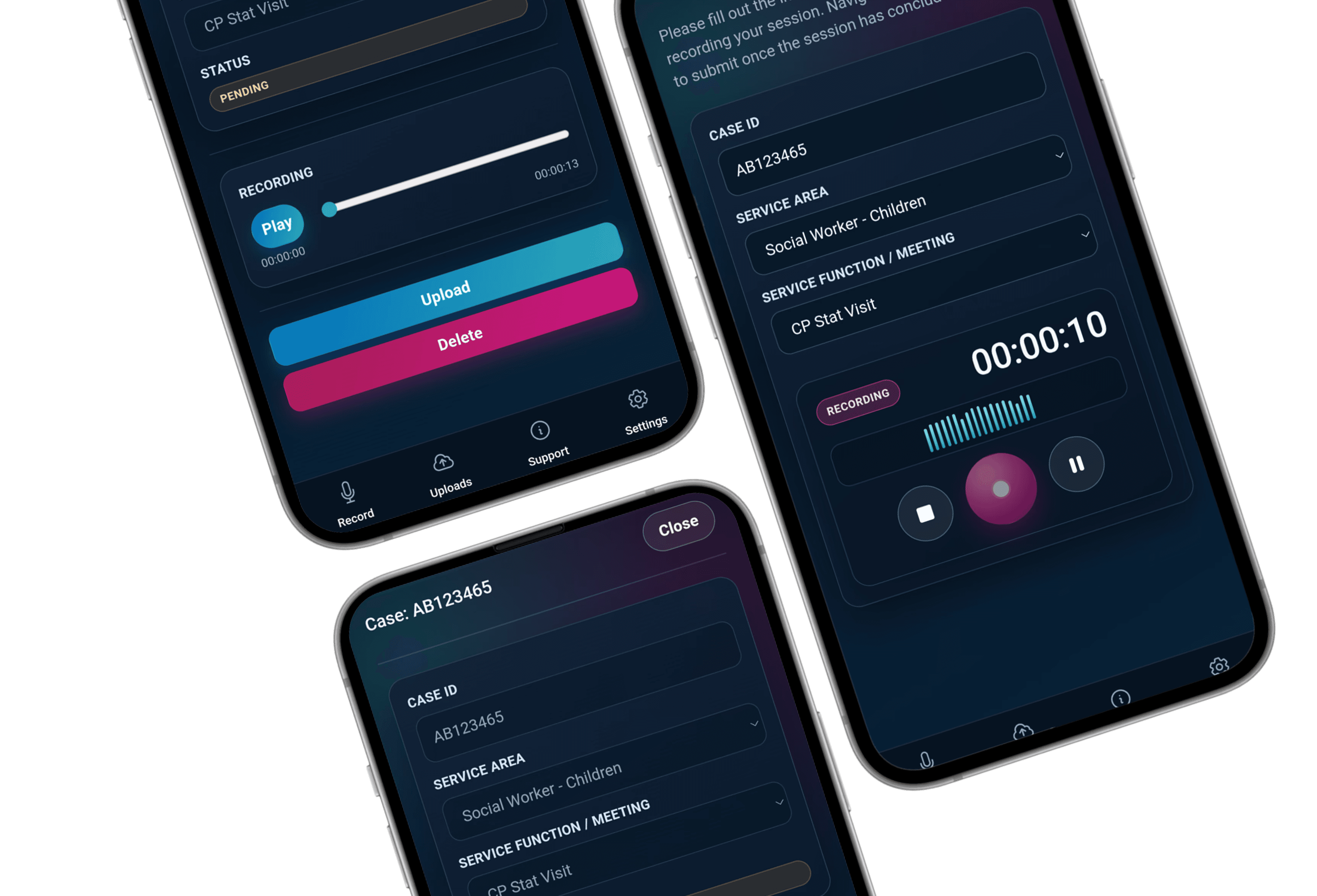 Servent Notes capture workflow screens