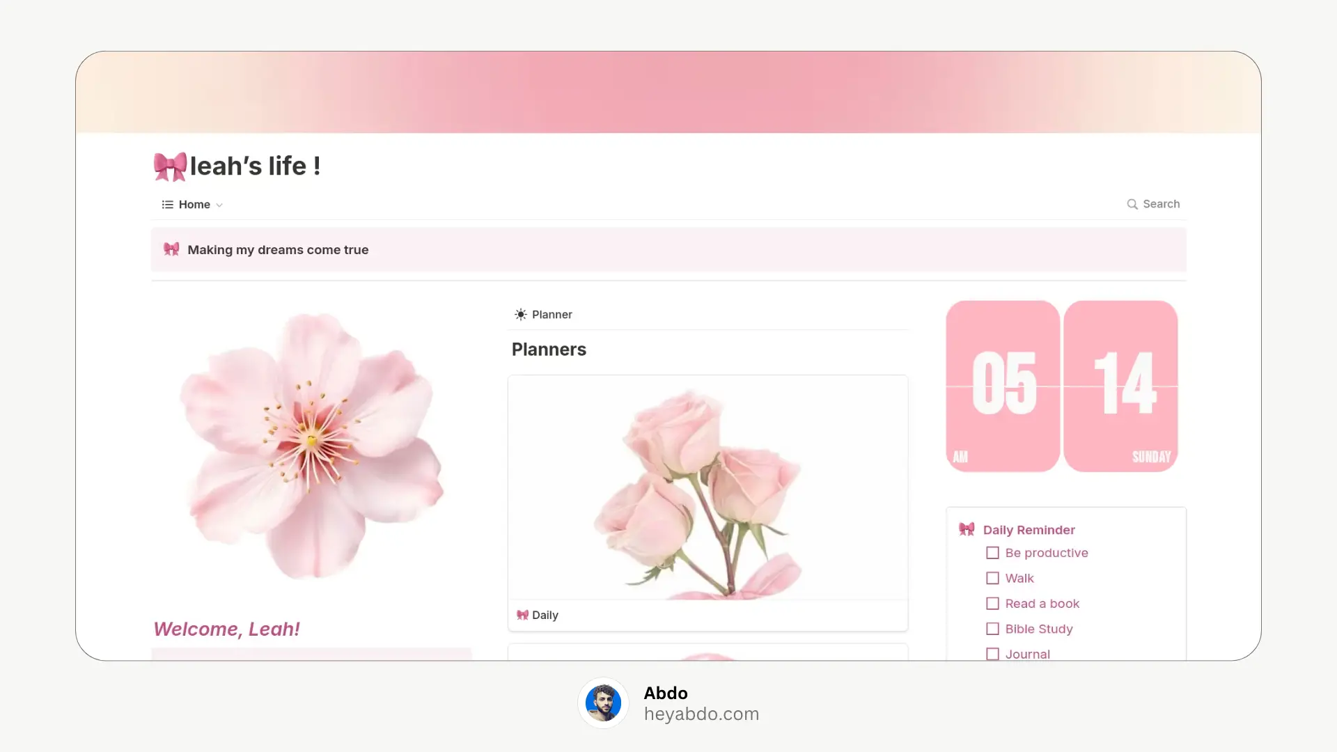 Aesthetic Notion Weekly Planner
