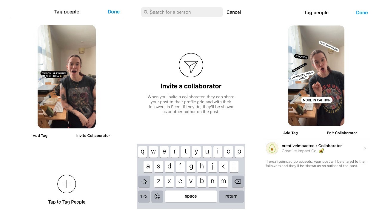 Screenshot demonstrating how to invite a collaborator on IG