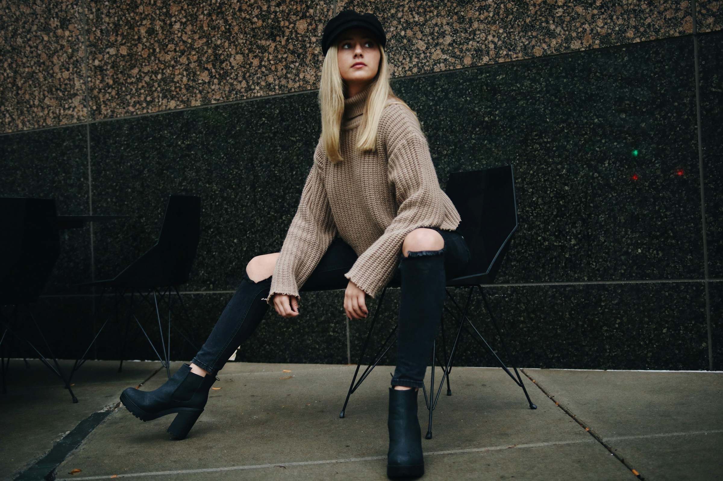 woman posing in a chair - Preppy Sweatshirts