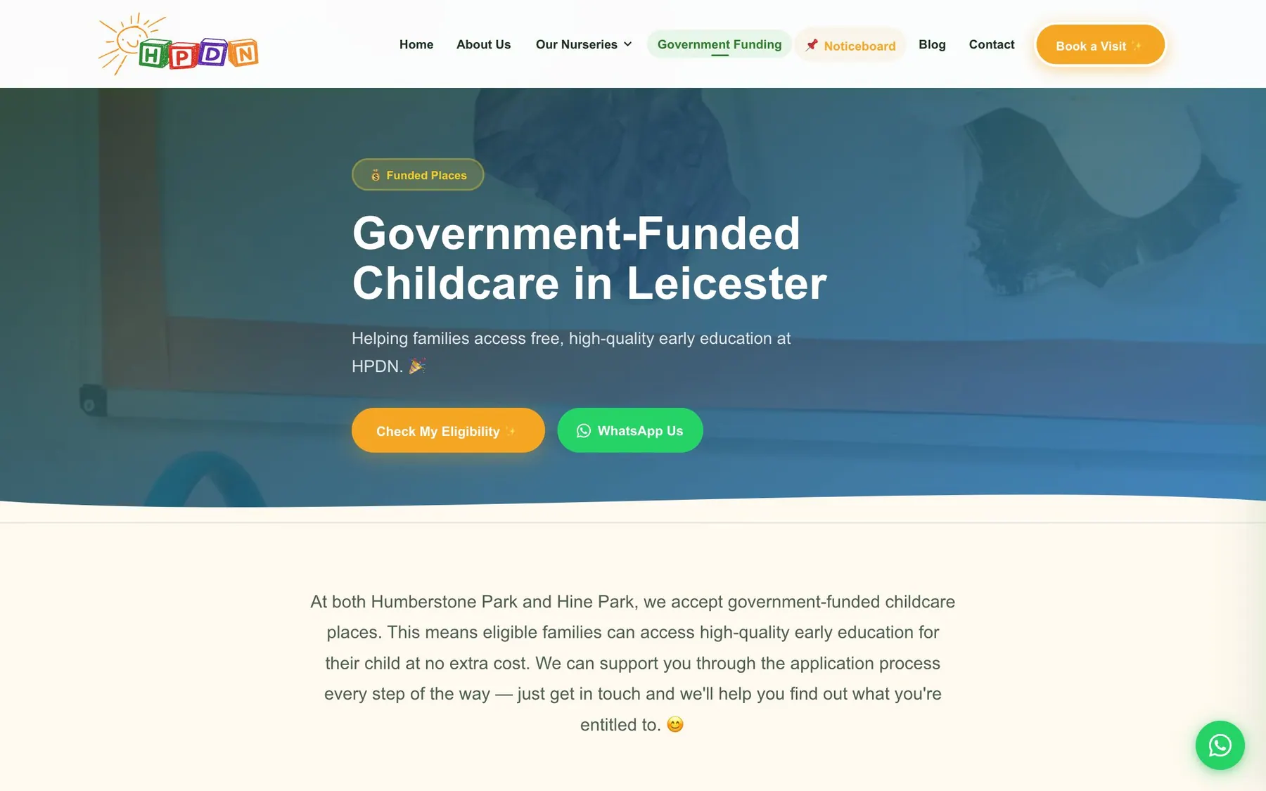 Humberstone Park Day Nursery (HPDN) project by CL42ITY, live website on desktop