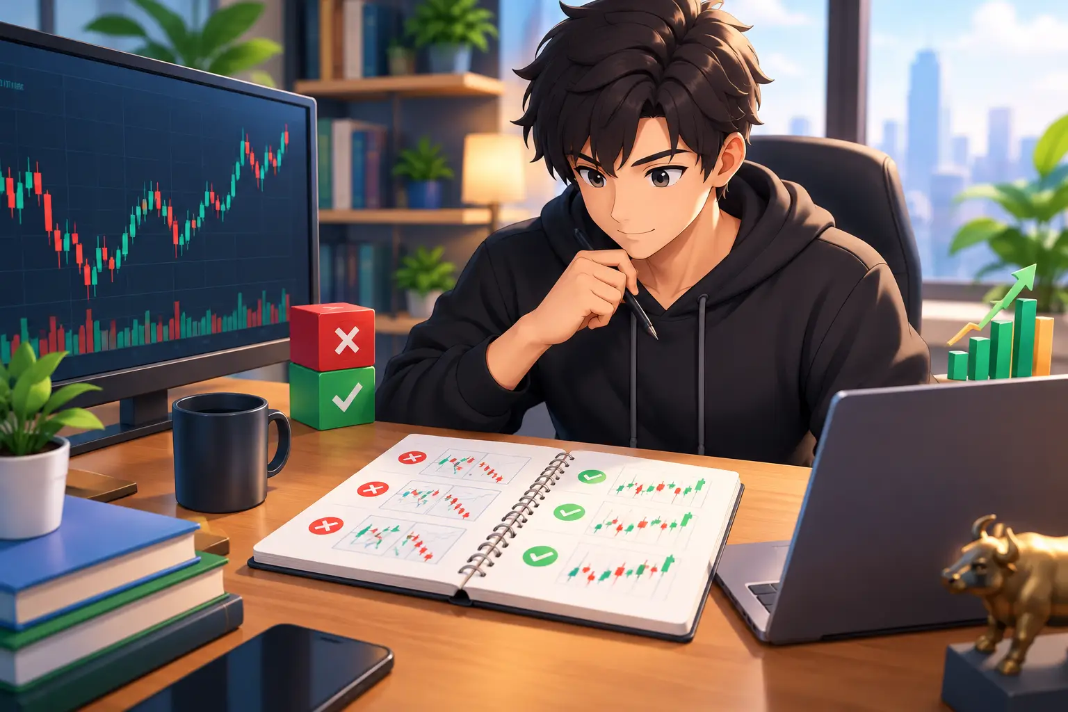 A trader in front of the monitor