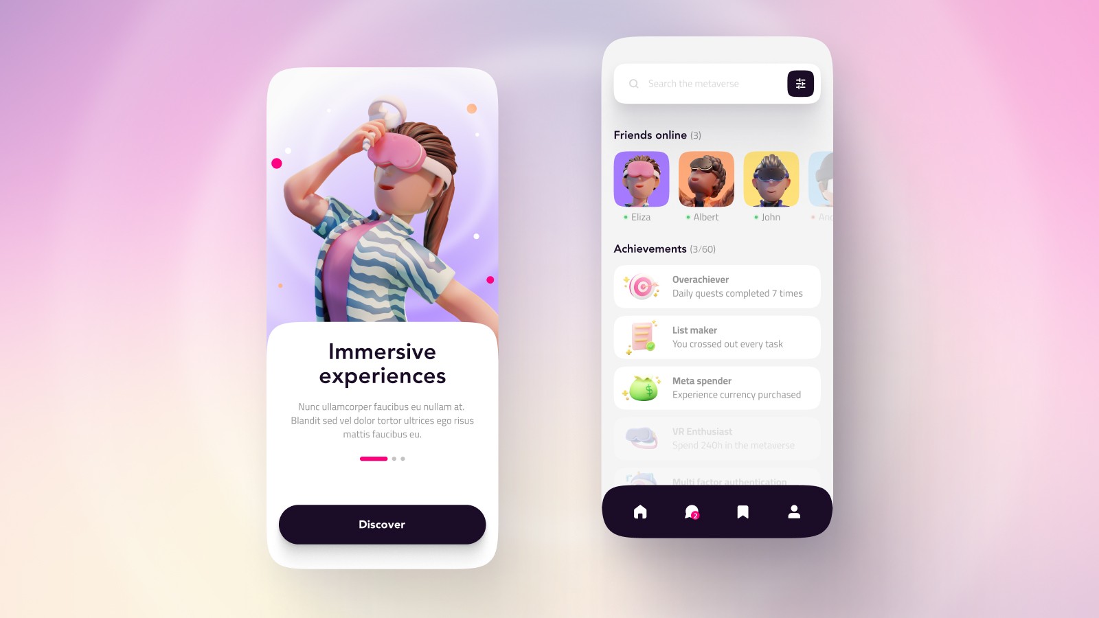 vr experience mobile app ui ux design one