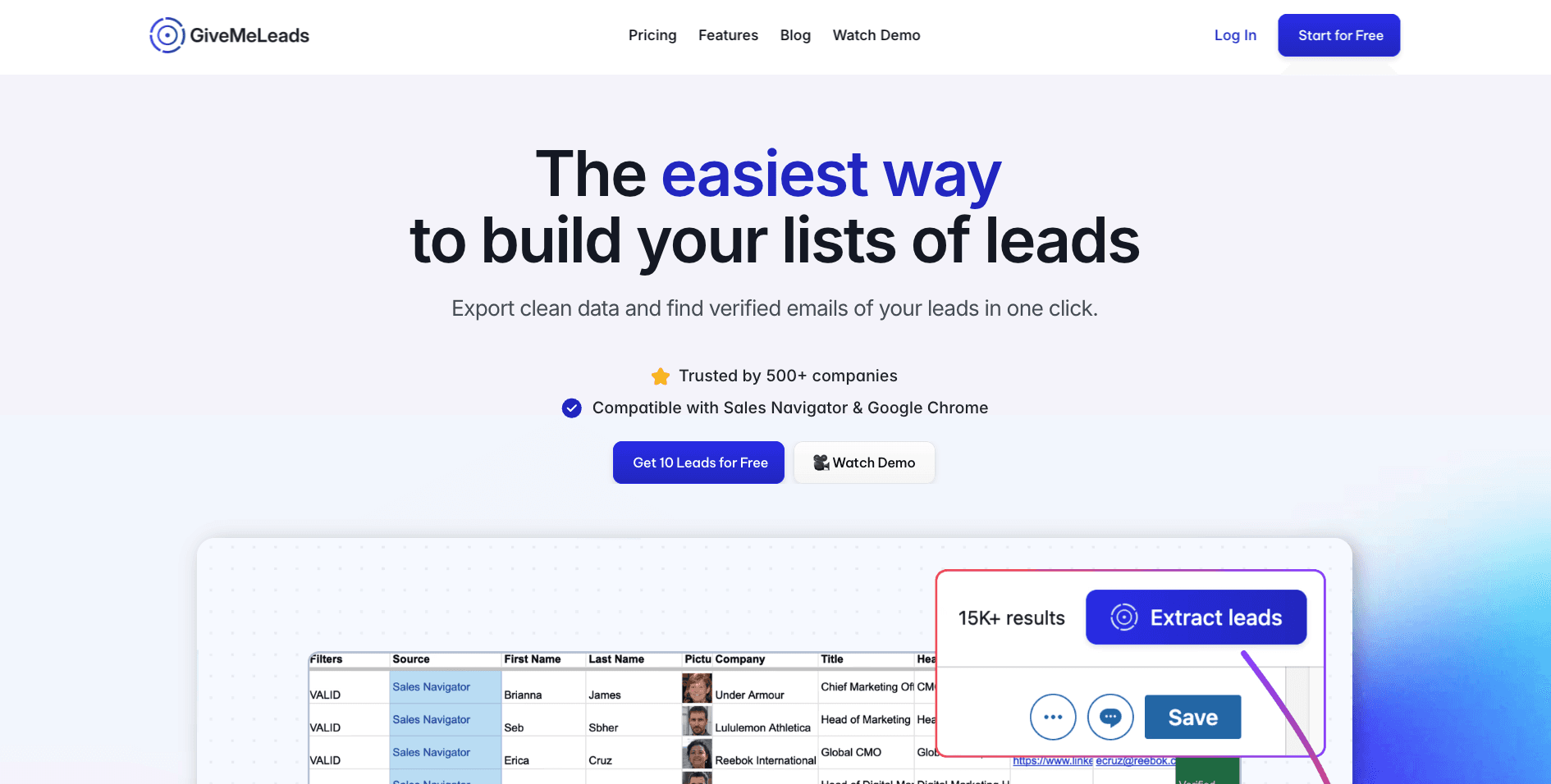 GiveMeLeads landing page