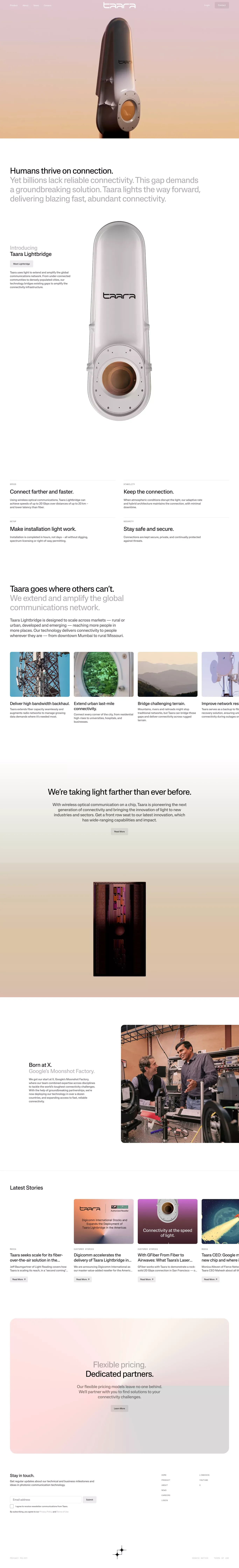 Taara landing page screenshot showcasing Tech design