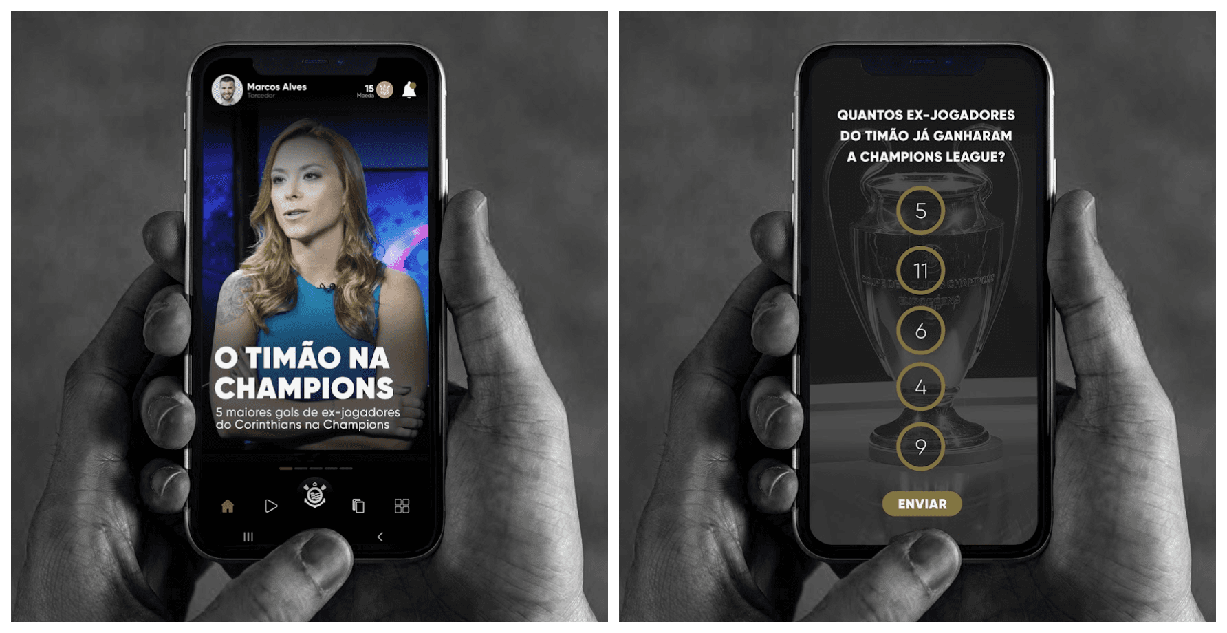 Corinthians membership app screen showing activities promoting the UEFA Champions League to members.