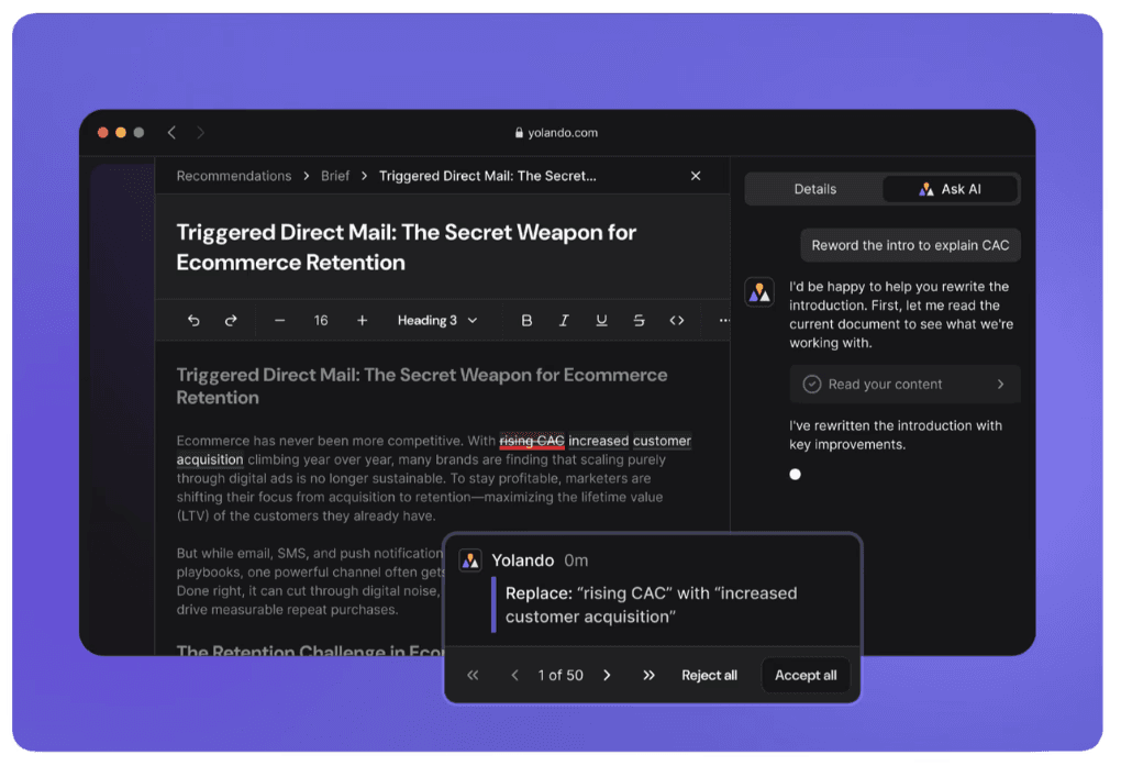 Yolando's Ask AI Content Editor Tool
