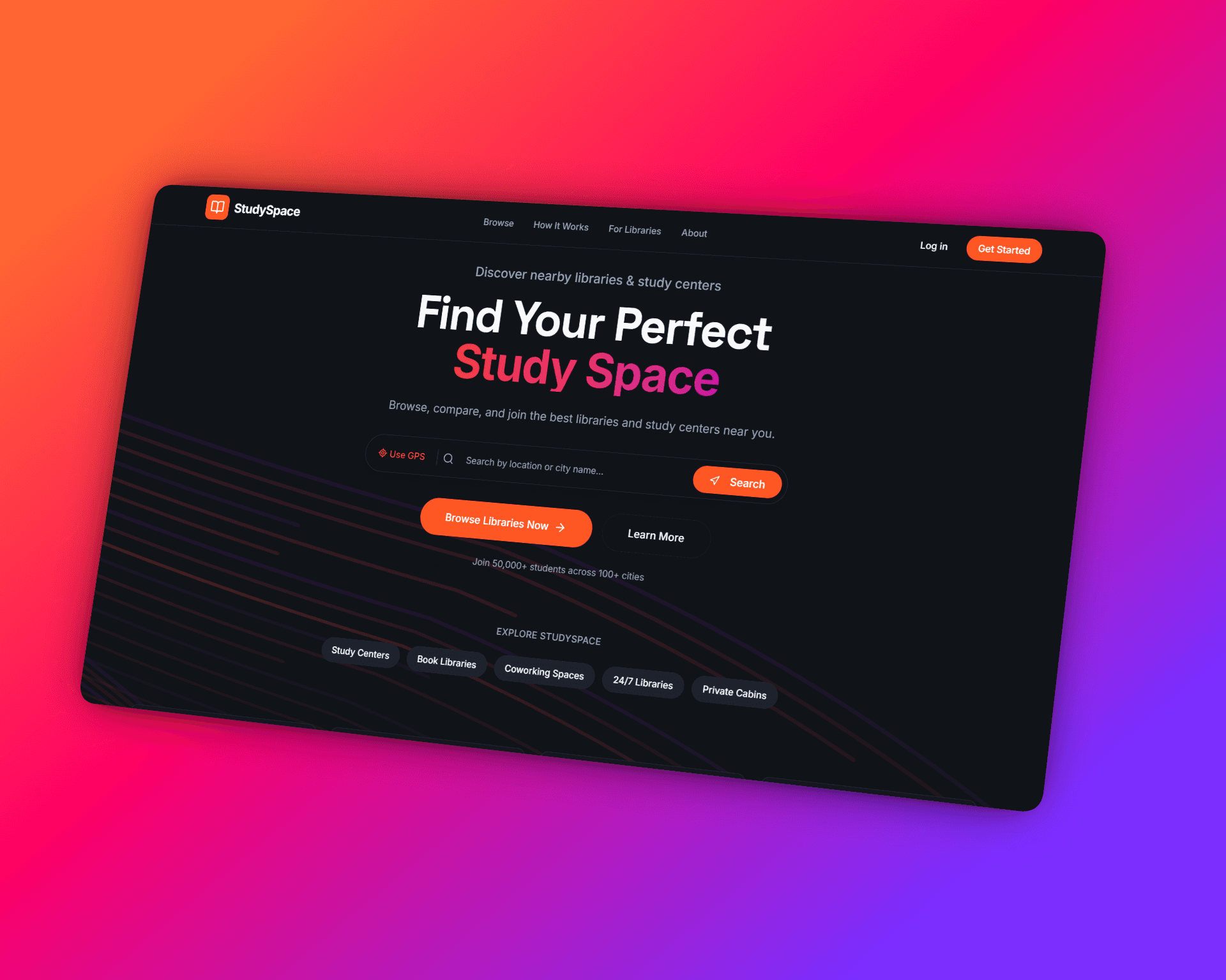 Study Space, find library near me, Subtle gradient background