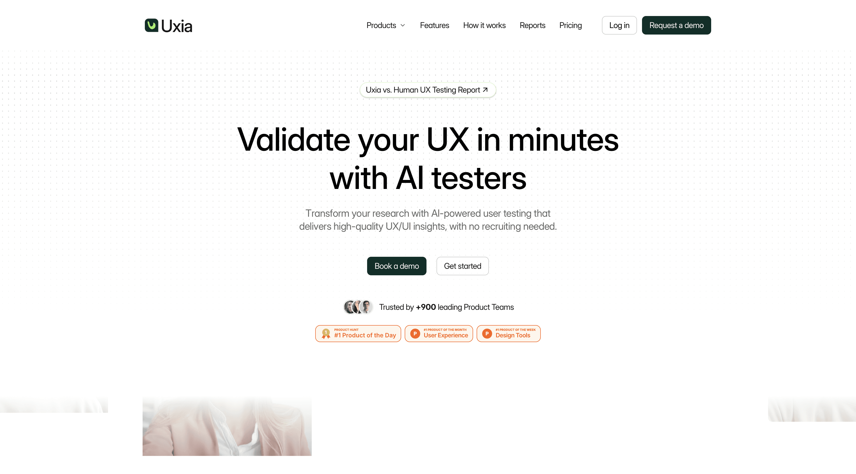 Uxia AI user testing tool interacting with a design prototype