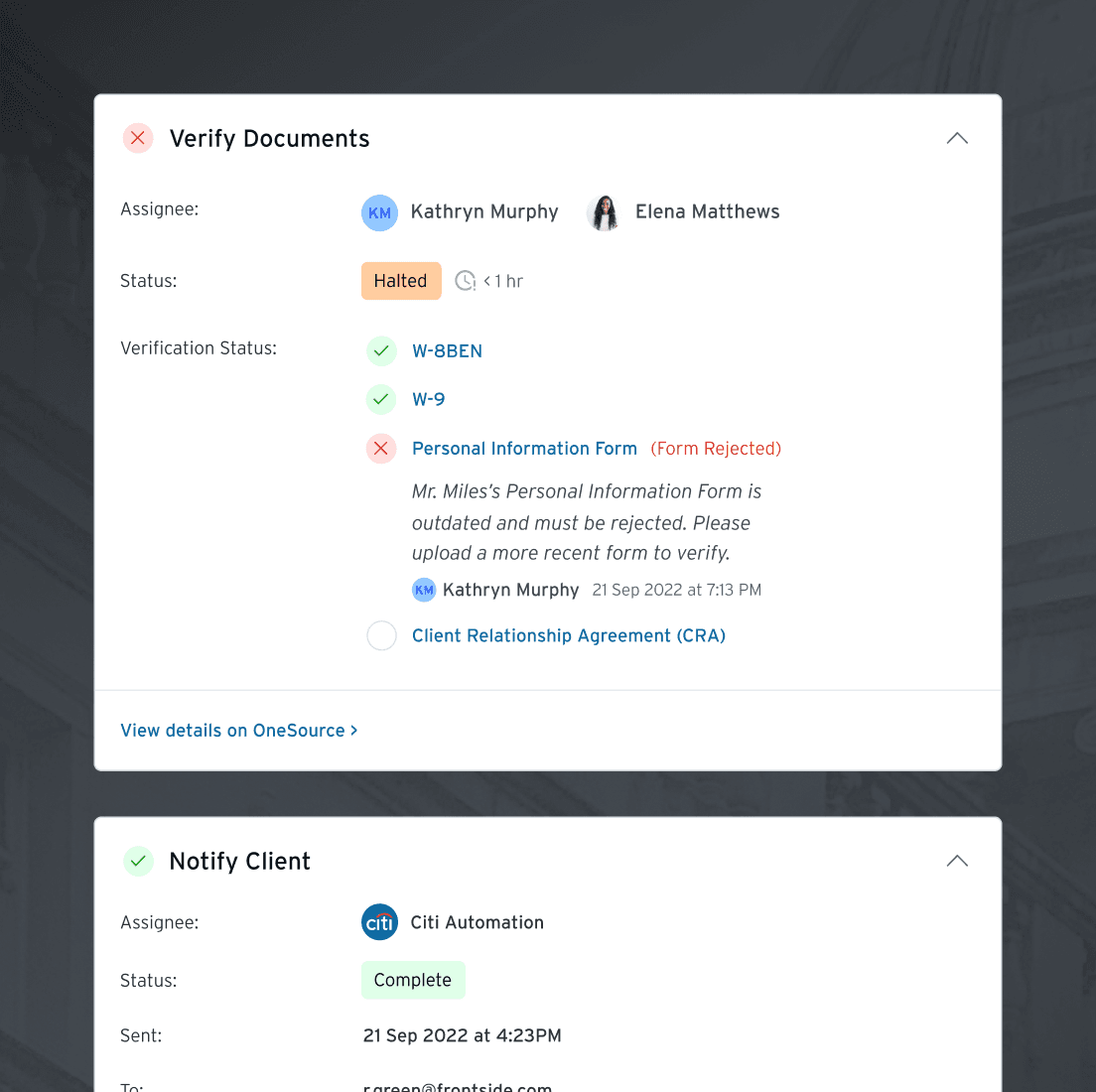 Close-up of workflow steps