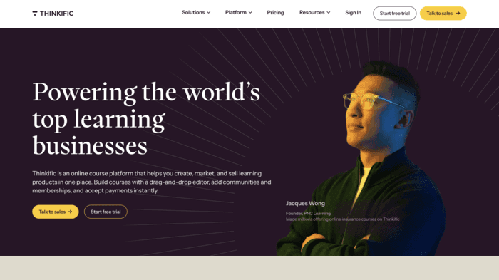 thinkific homepage