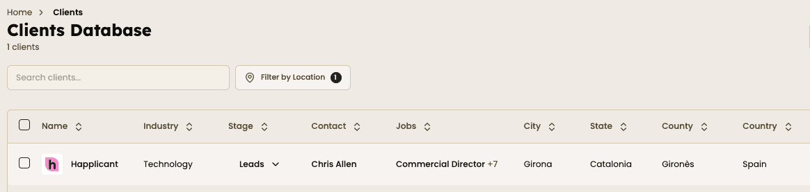 Client database with filter 