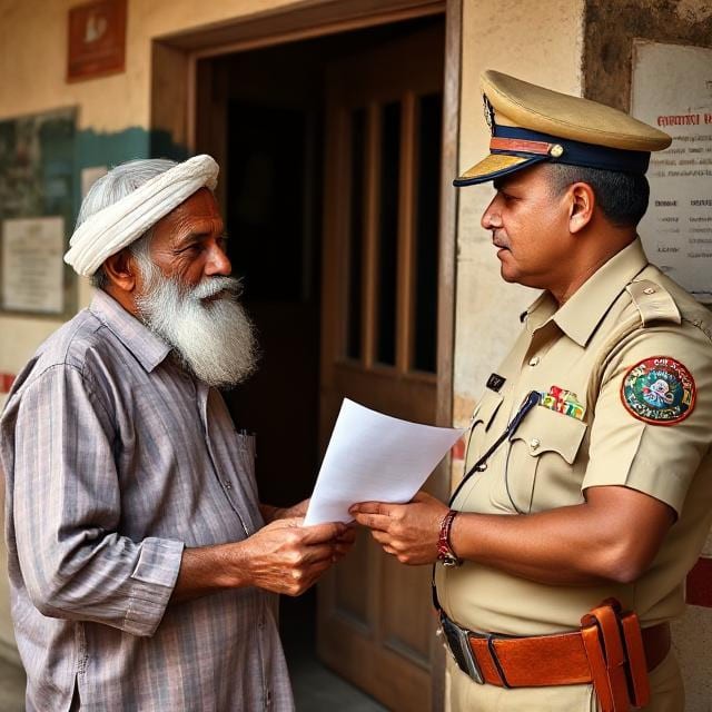 An image of an old man submitting a complaint