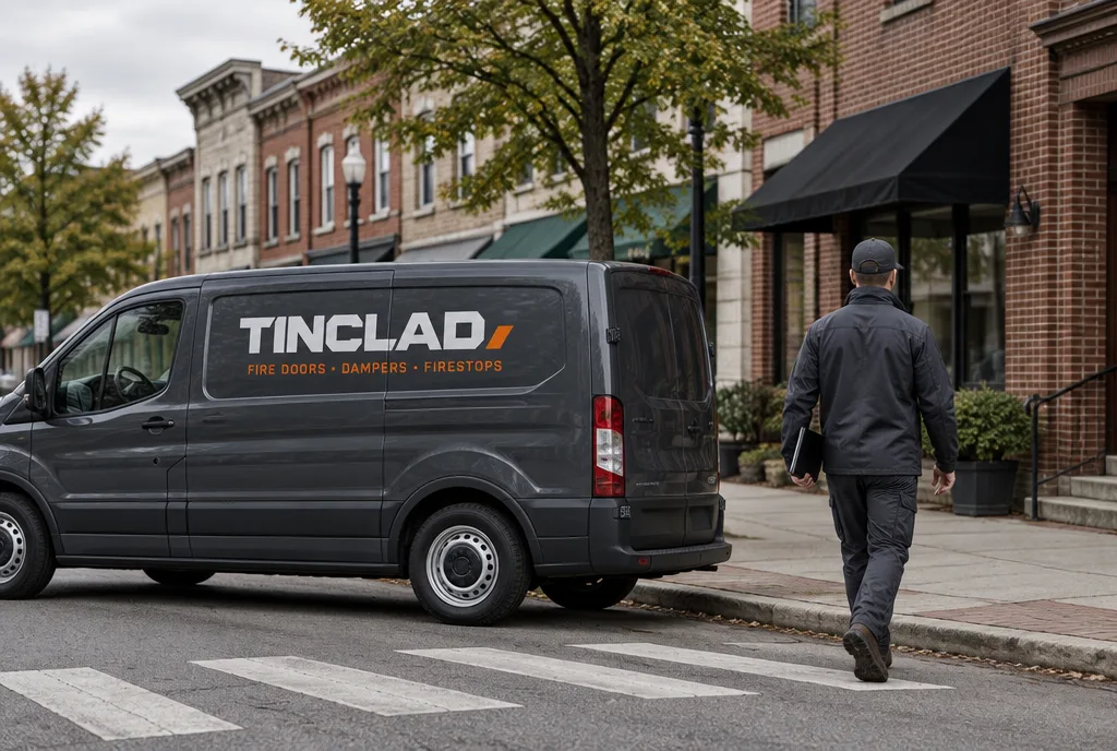 Tinclad van on a main street in Ambler