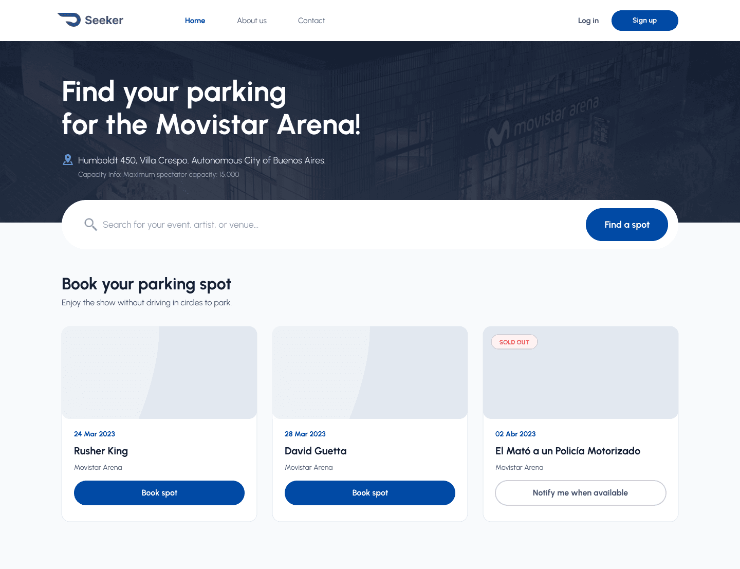Final Seeker Parking mobile interface for event-day navigation