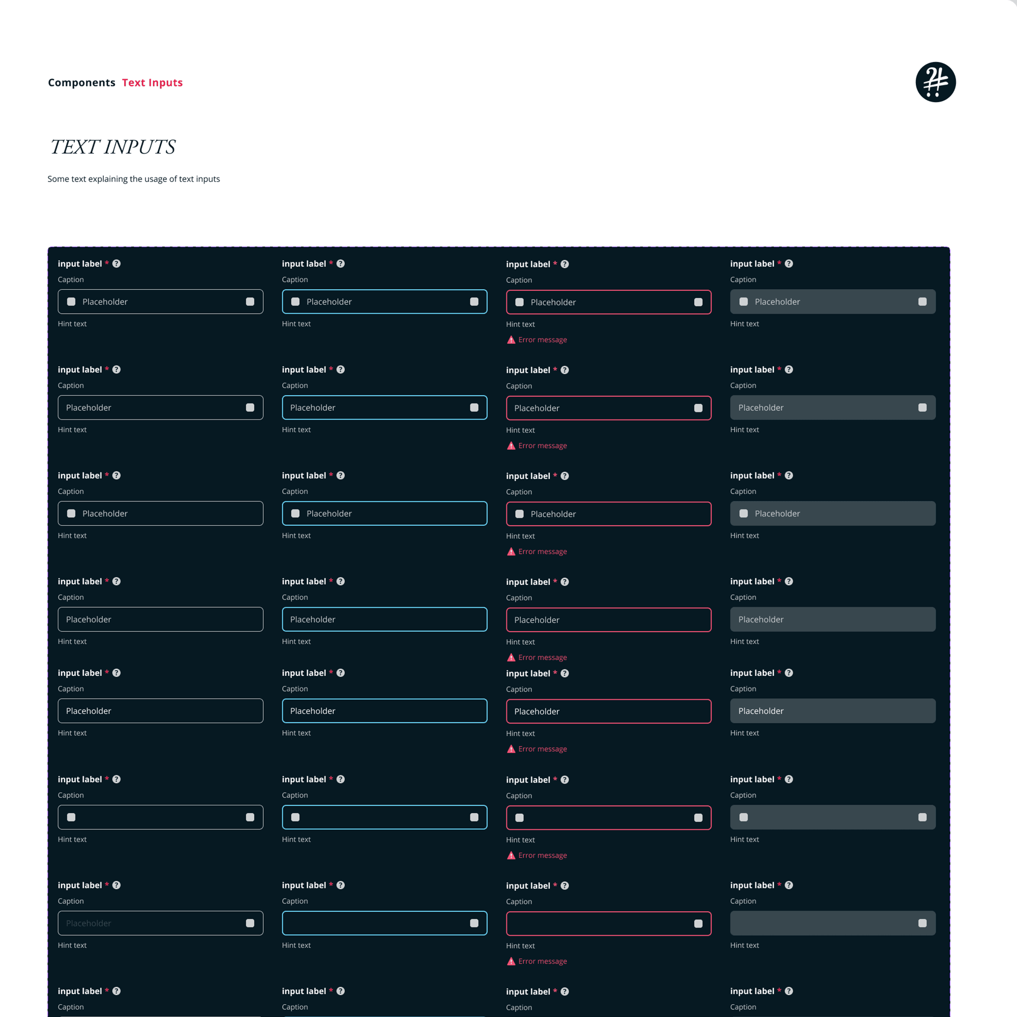 Image of text inputs and their different states
