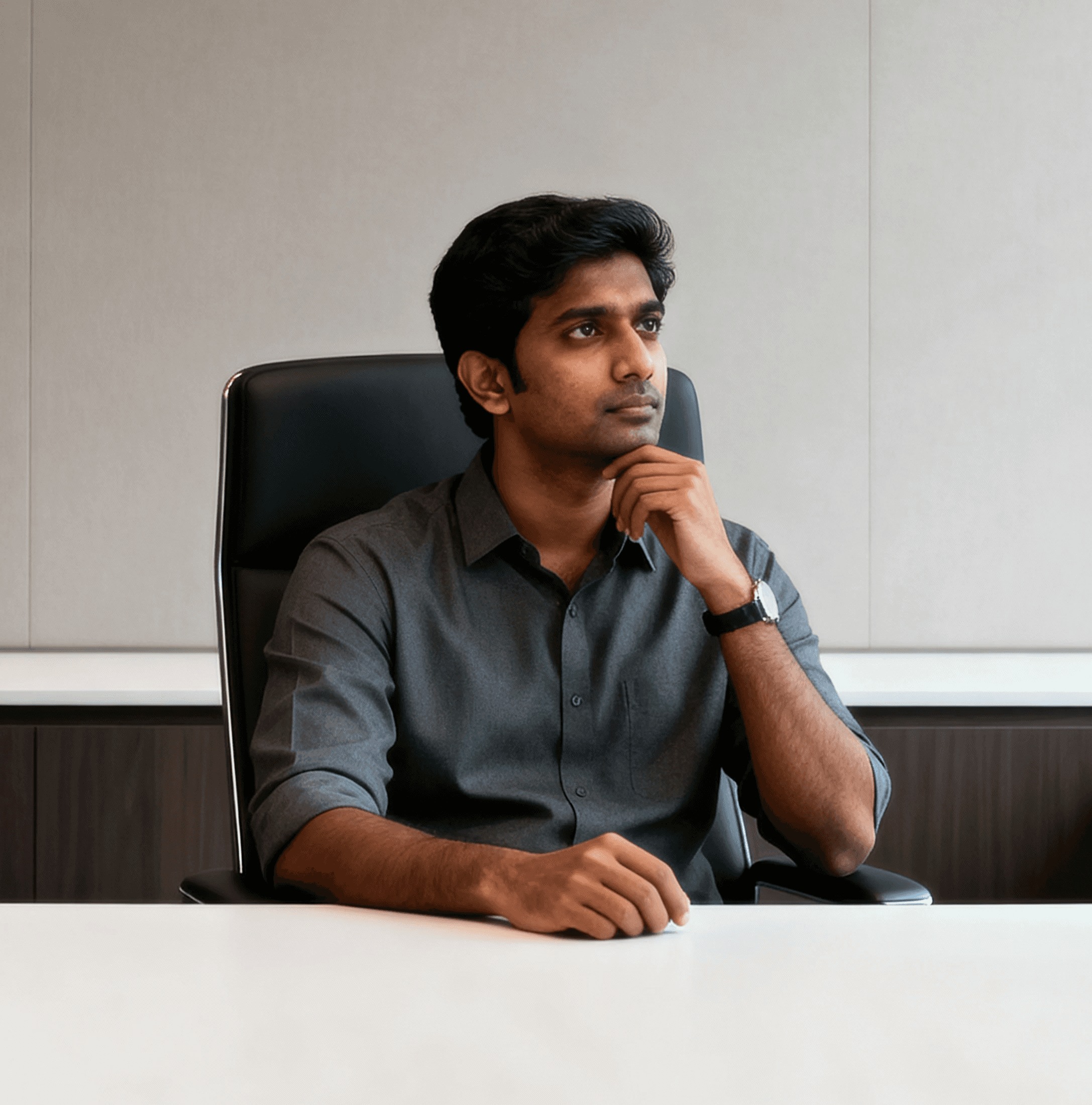 Smiling young woman with curly hair sitting at a laptop, in front of a teal wall.