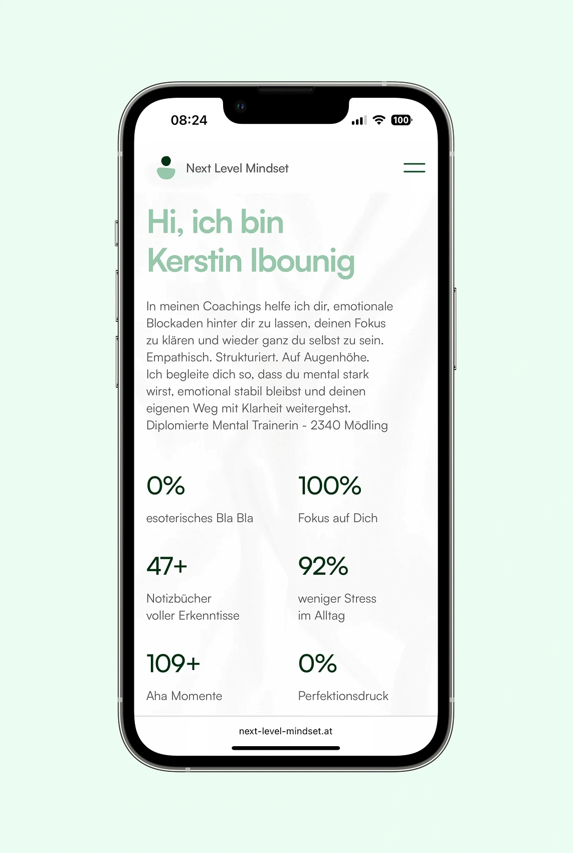 Mockup Mobile Website, Über mich section