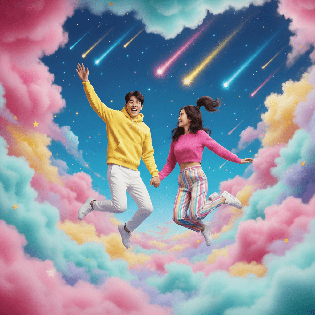 Couple walking across a vast, flat, white desert landscape.