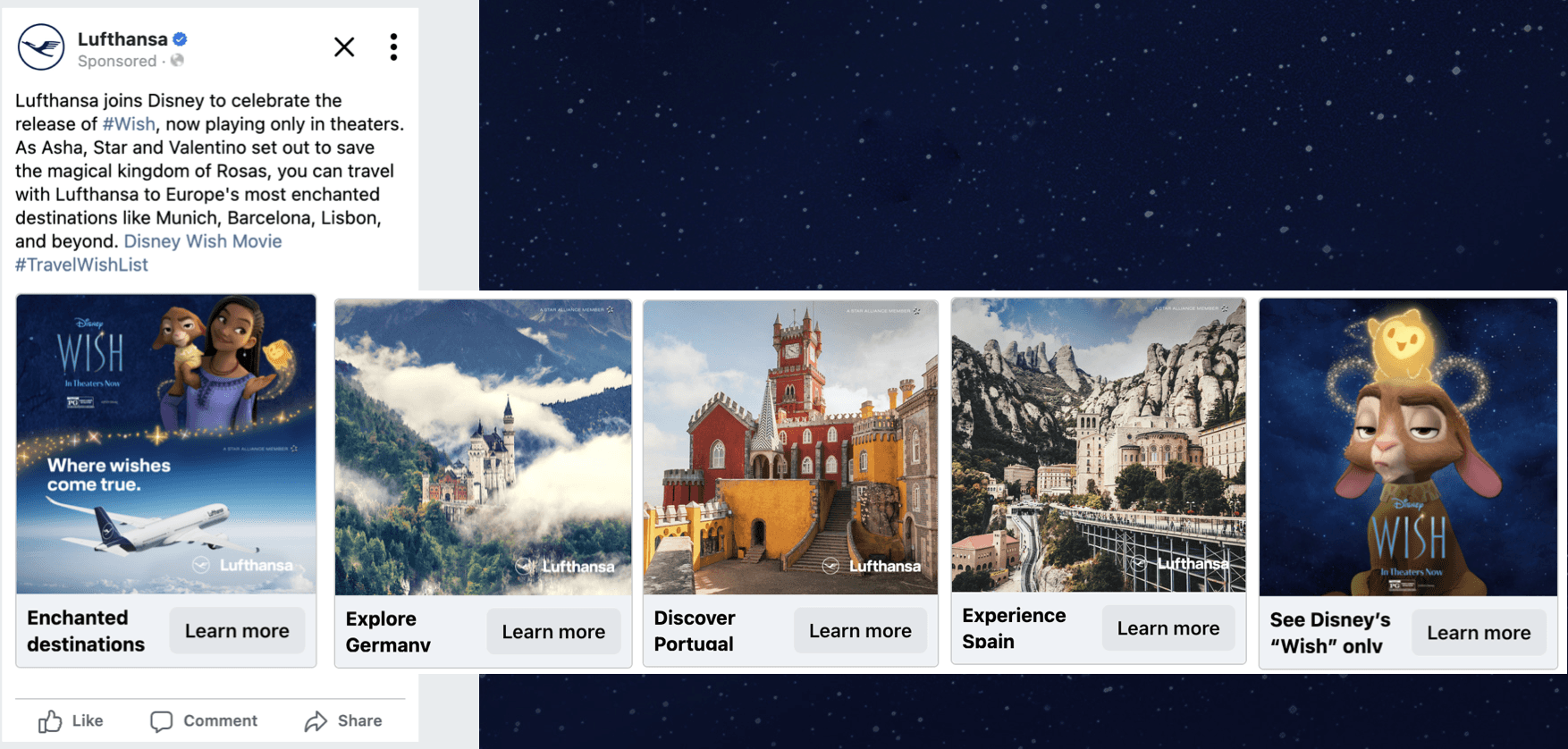 Disney Wish × Lufthansa social creative supporting the global theatrical partnership.