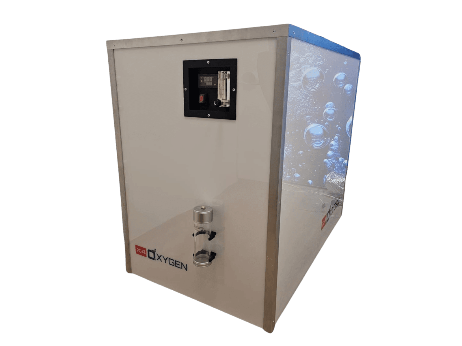 Weiße industrielle Sauerstoffgenerator-Maschine mit digitalem Bedienfeld.