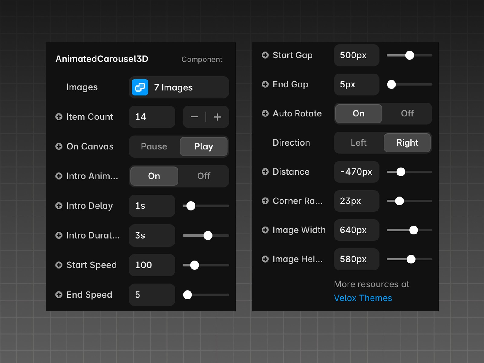 3D Animated Carousel component controls