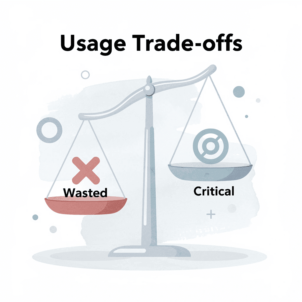 Balance scale comparing wasted prompts versus critical work usage - AI Document Review