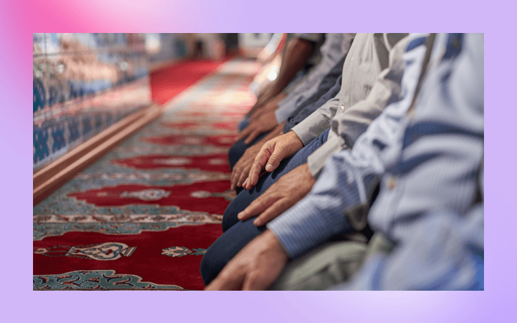 Group of Muslims in different stages of sujood during a congregational prayer, reflecting the unity and diversity of a weekly communal gathering.