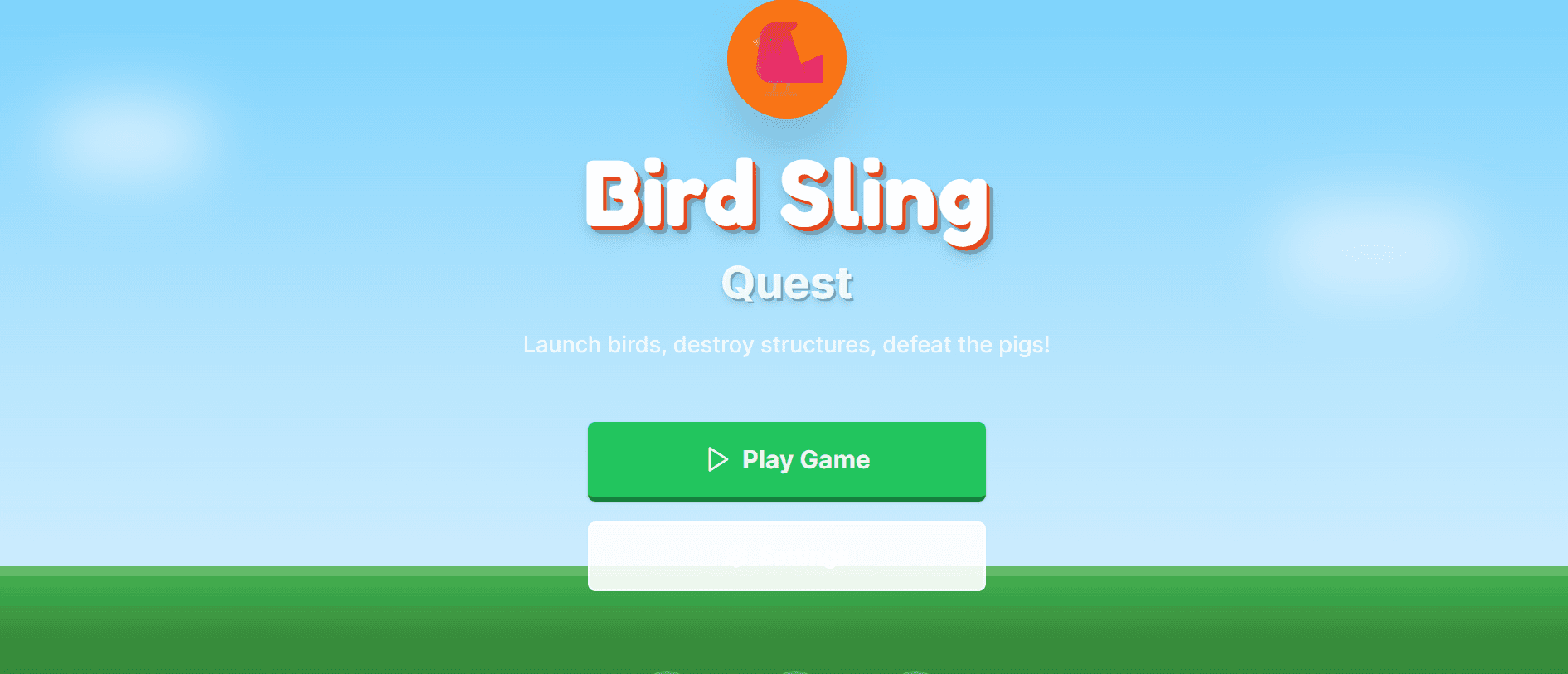 Bird Sling Quest game start screen with play game button and bird icon