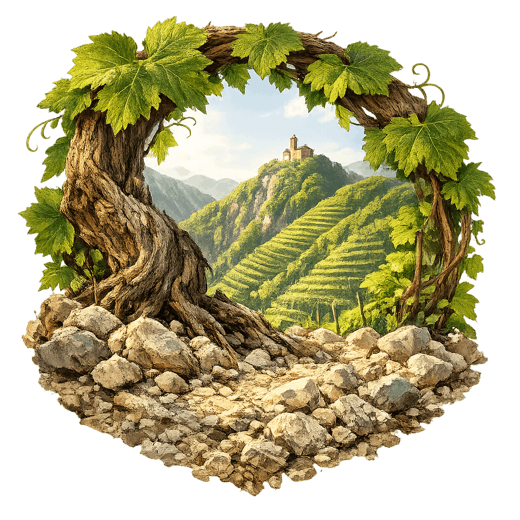 Detailed graphic of the Conegliano-Valdobbiadene wine region.