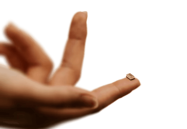 A hand with a sensiBel MEMS microphone on the index finger