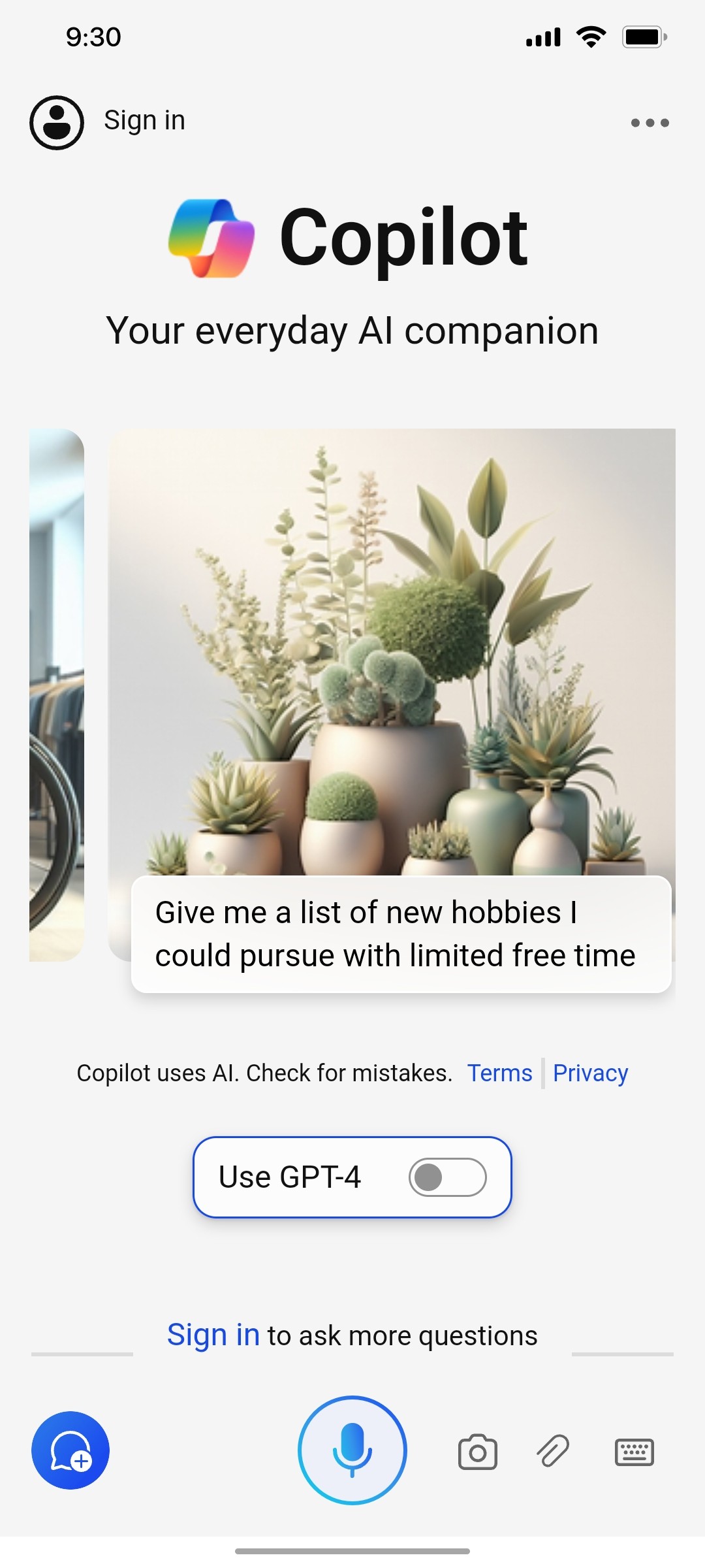 Microsoft Copilot Home screen without login 