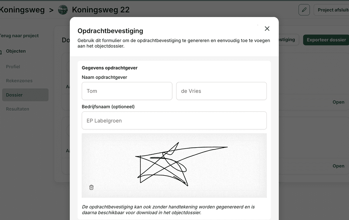 Opdrachtbevestiging ondertekenen