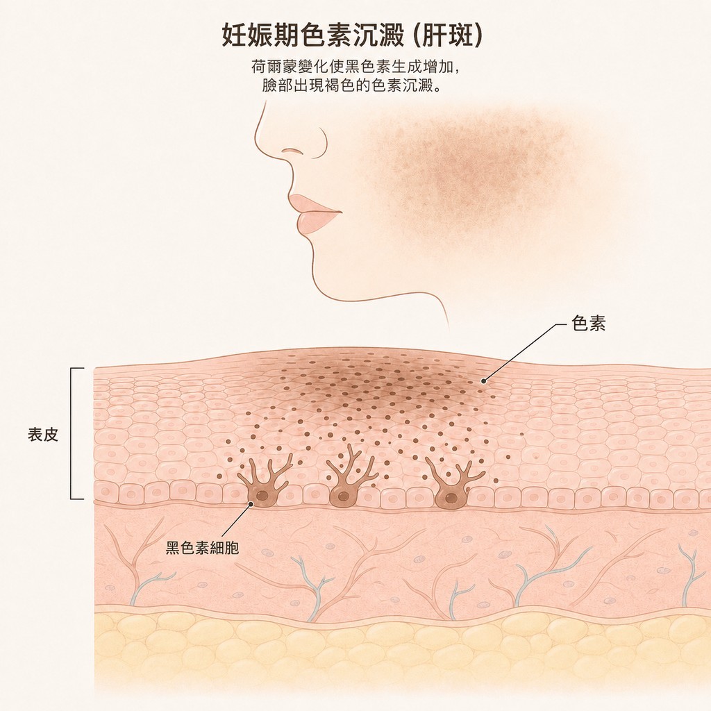 孕期黑色素細胞變活躍、色素加深的狀態