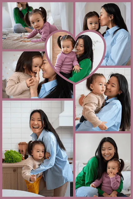 'Brunch' digital scrapbook template with food photos, friends, and colorful cut-out letters