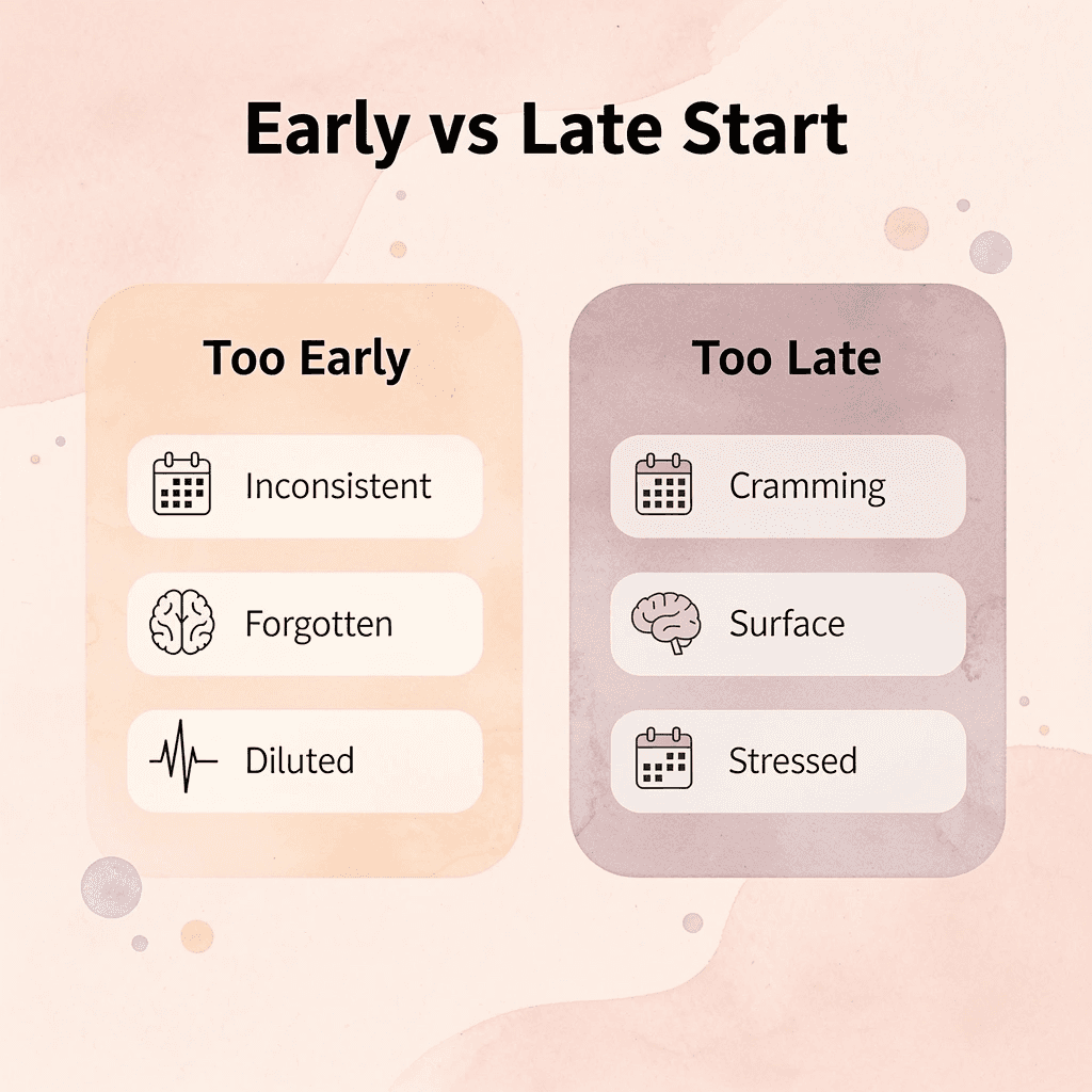 Comparison table of starting too early versus too late