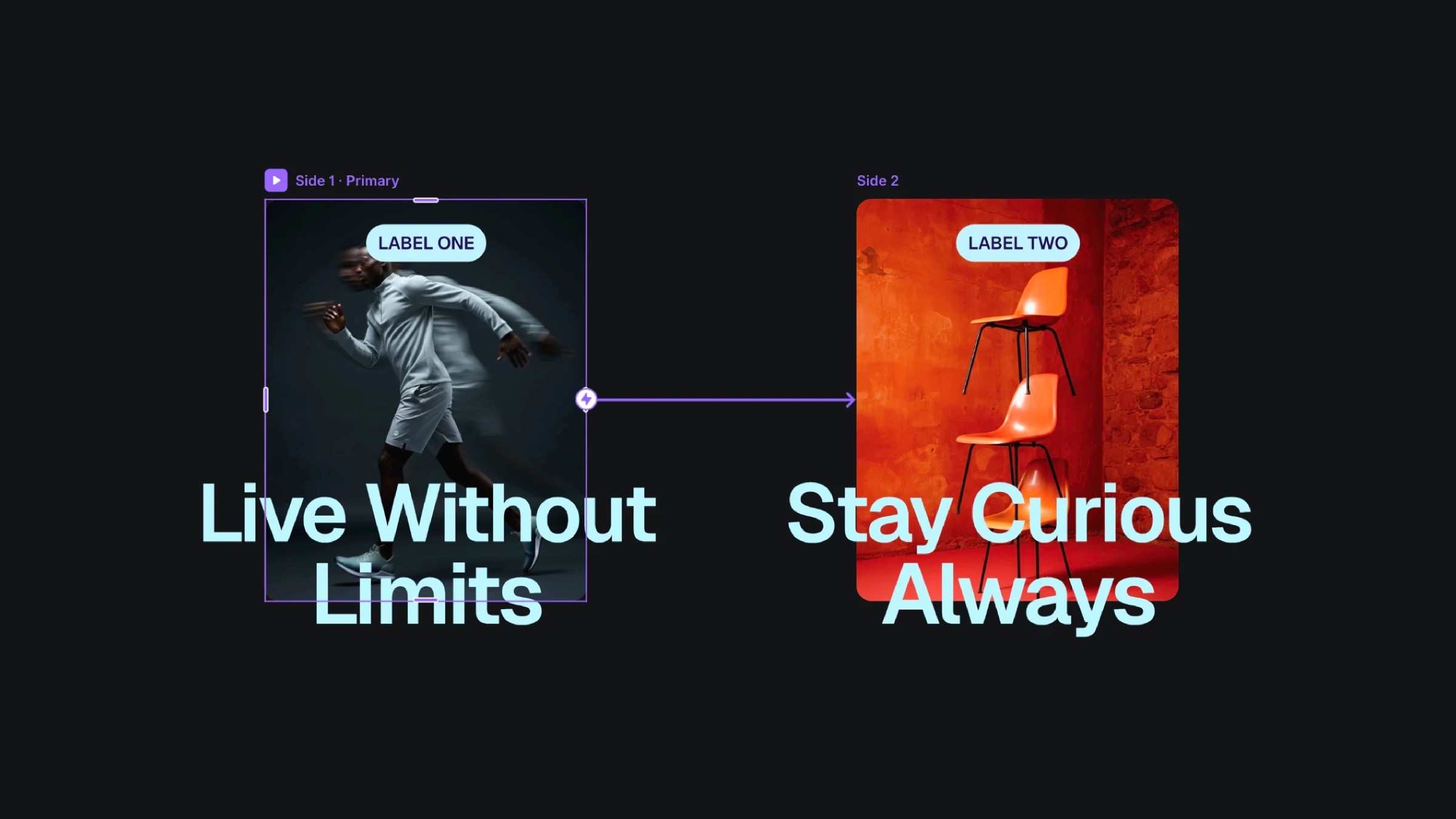 3D flip card showing two sides with different images