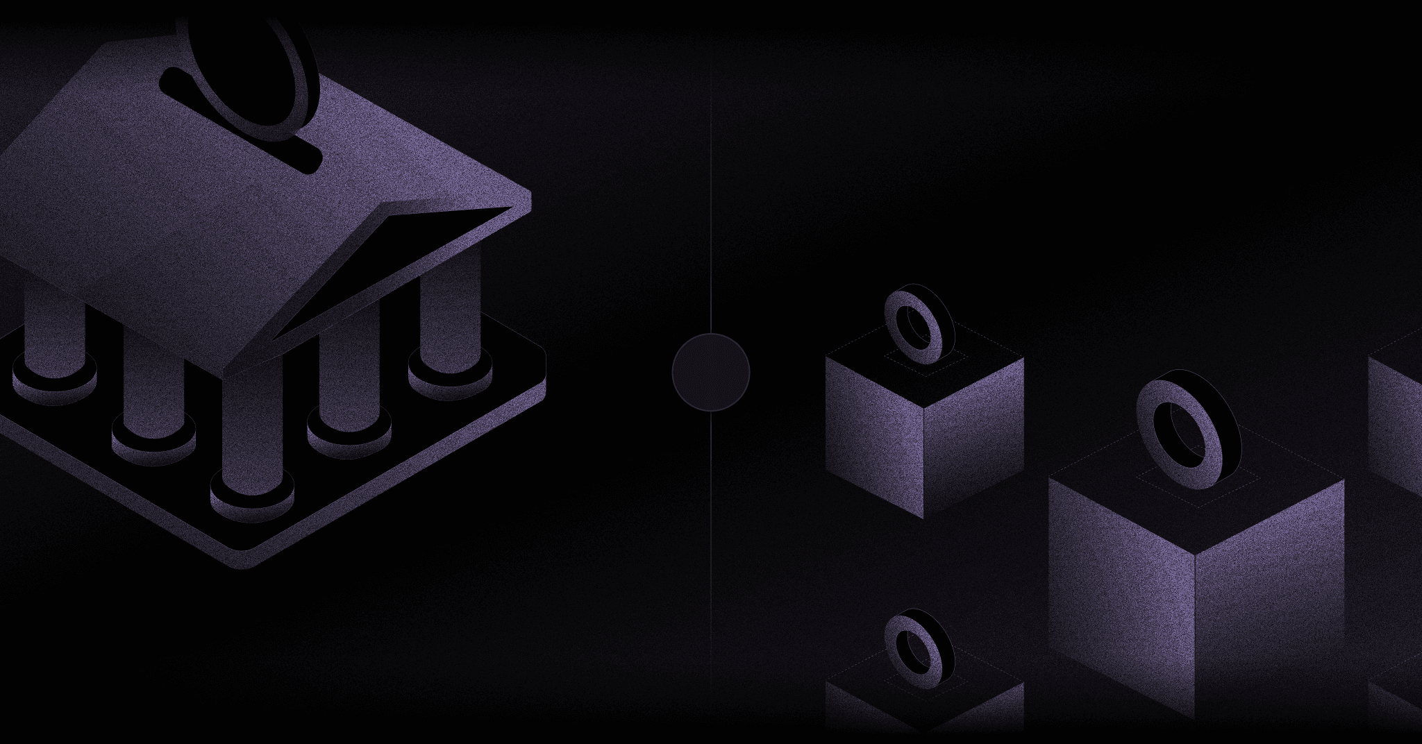 CeFi vs DeFi comparison graphic showing centralized finance as a bank and decentralized finance as blockchain blocks with tokens.