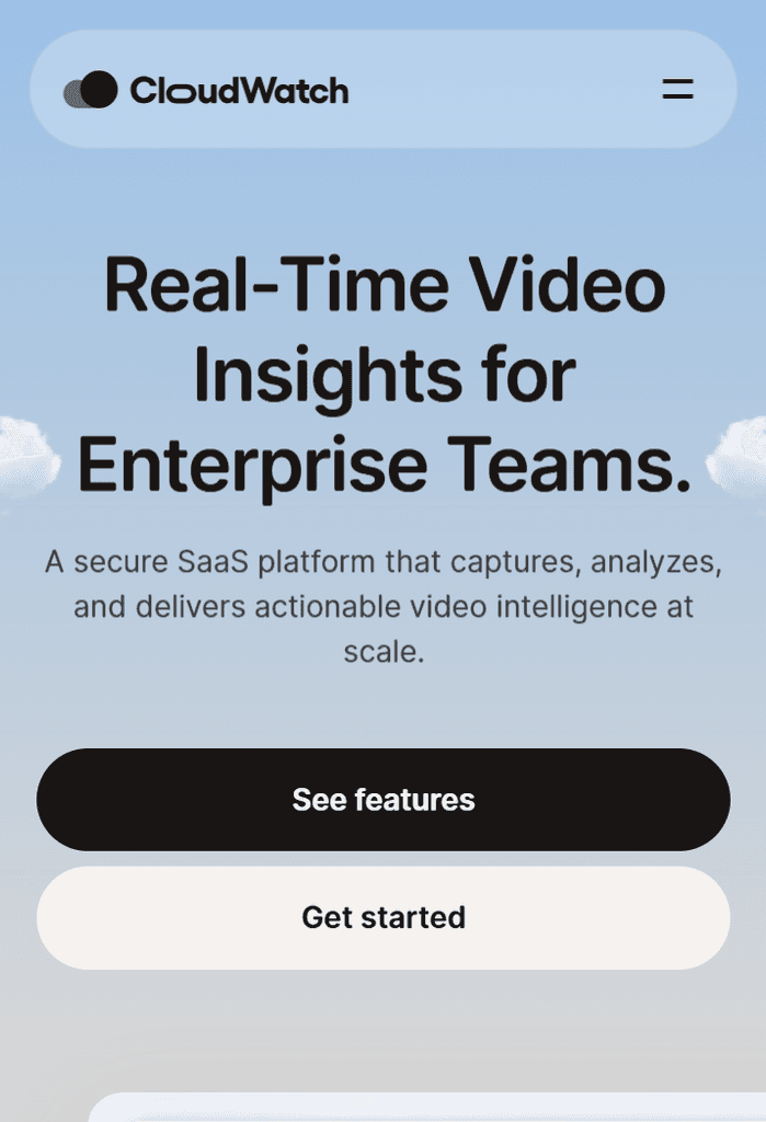 Homepage design showing a light blue sky with clouds and a dashboard interface.