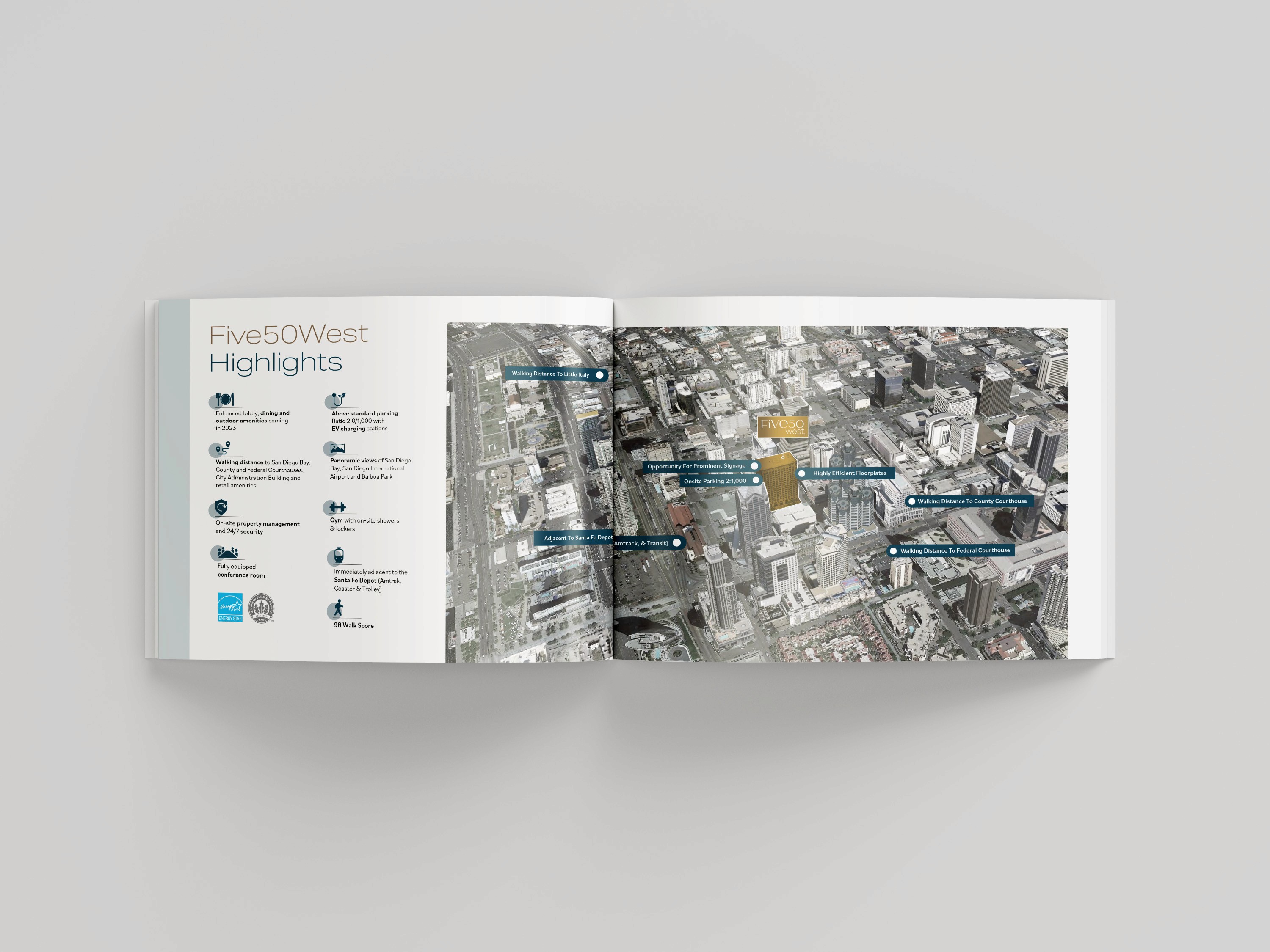 Inside spread of Five50 West Brochure