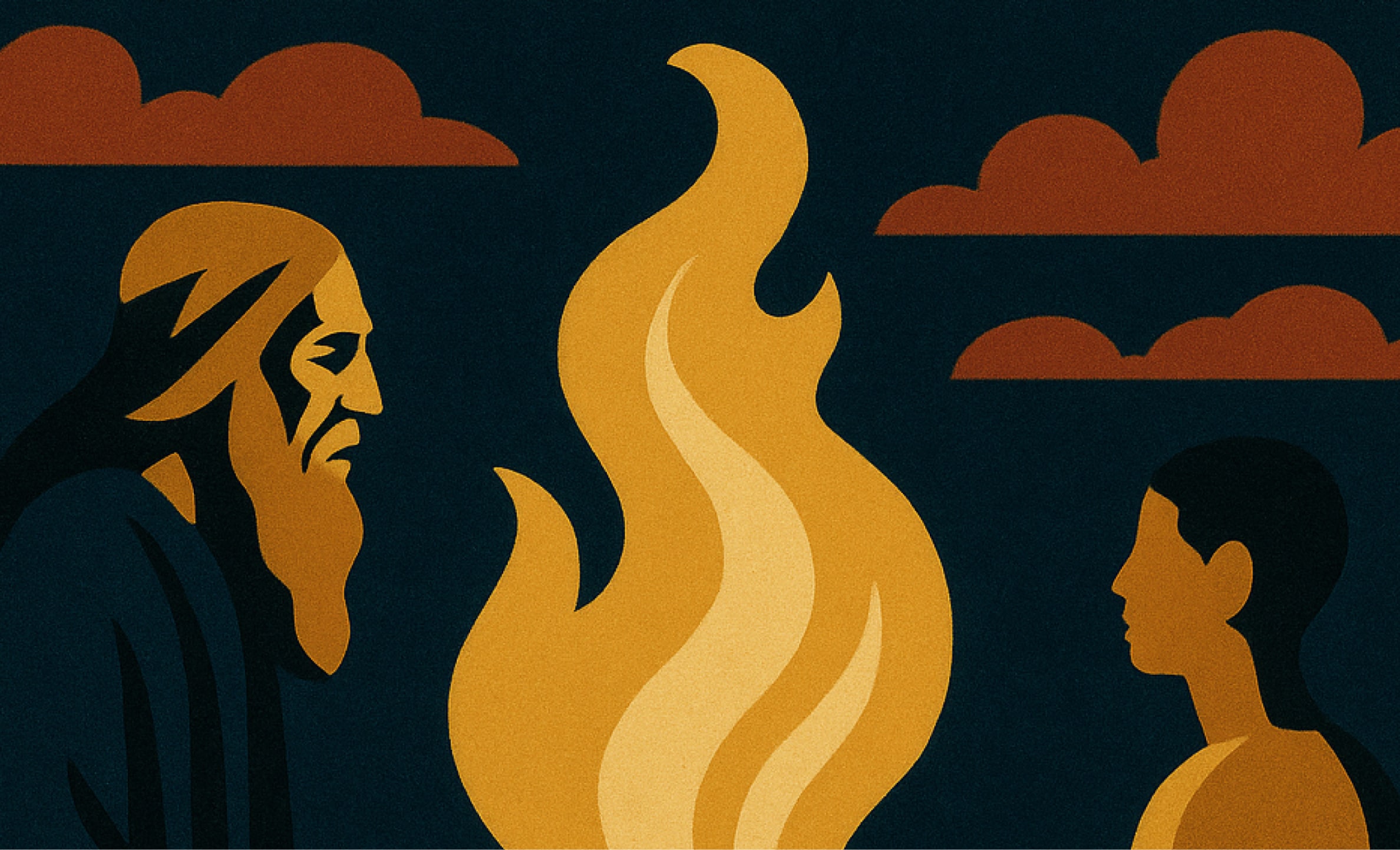 Two people and campfire