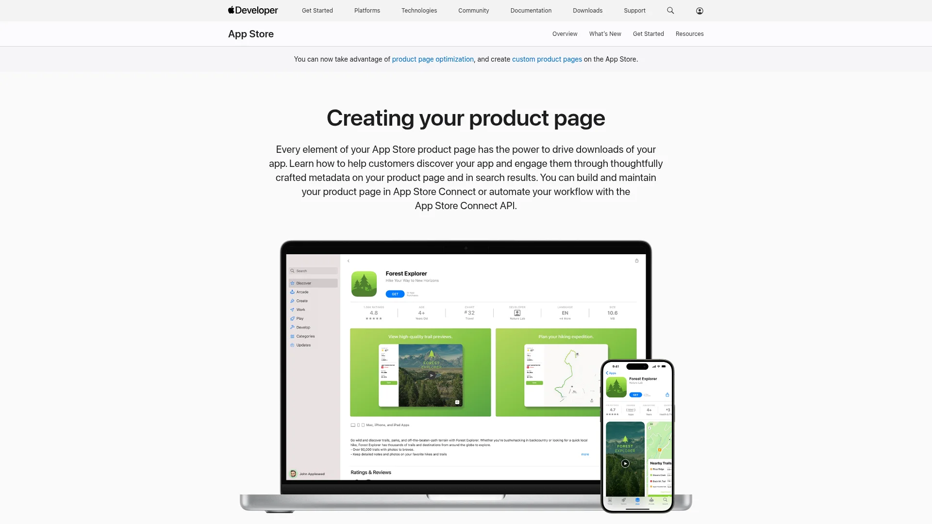 Apple's product page guidelines showing screenshot and preview video best practices.