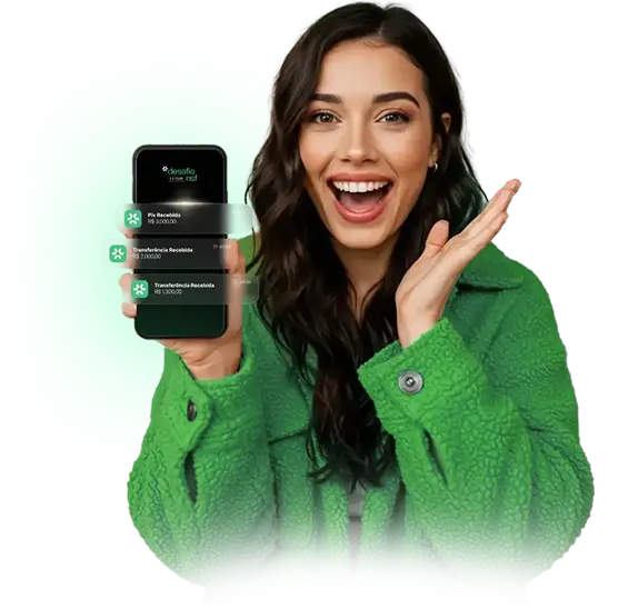 Nutricionista feliz olhando notificações no seu celular