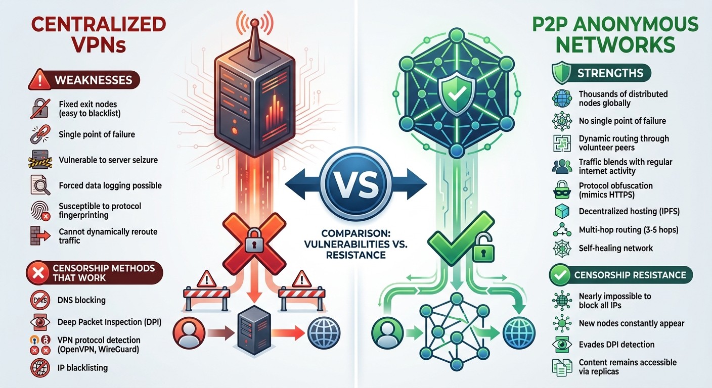 Centralized VPNs vs P2P Anonymous Networks Comparison
