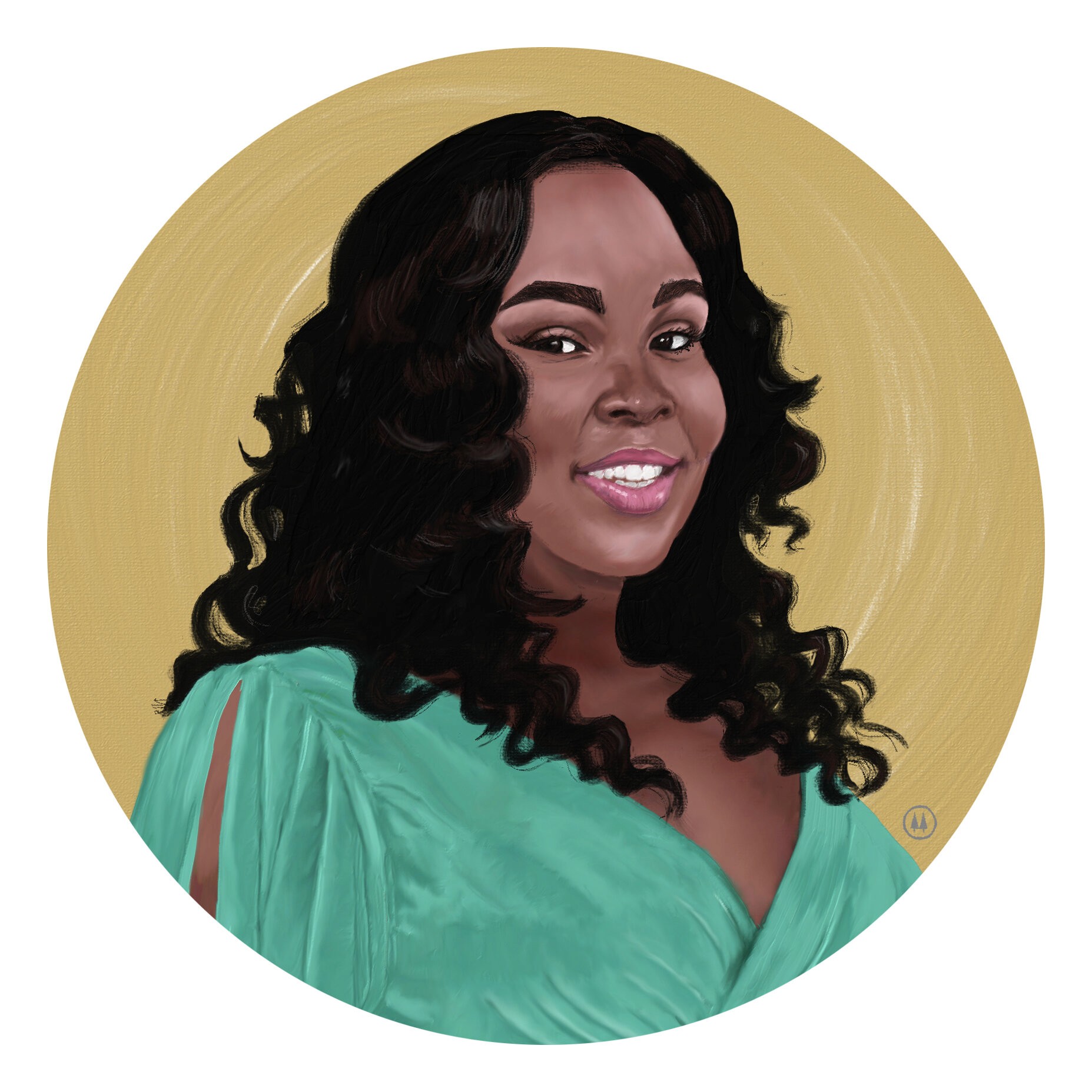 Digital painting of Breonna Taylor in a green gown