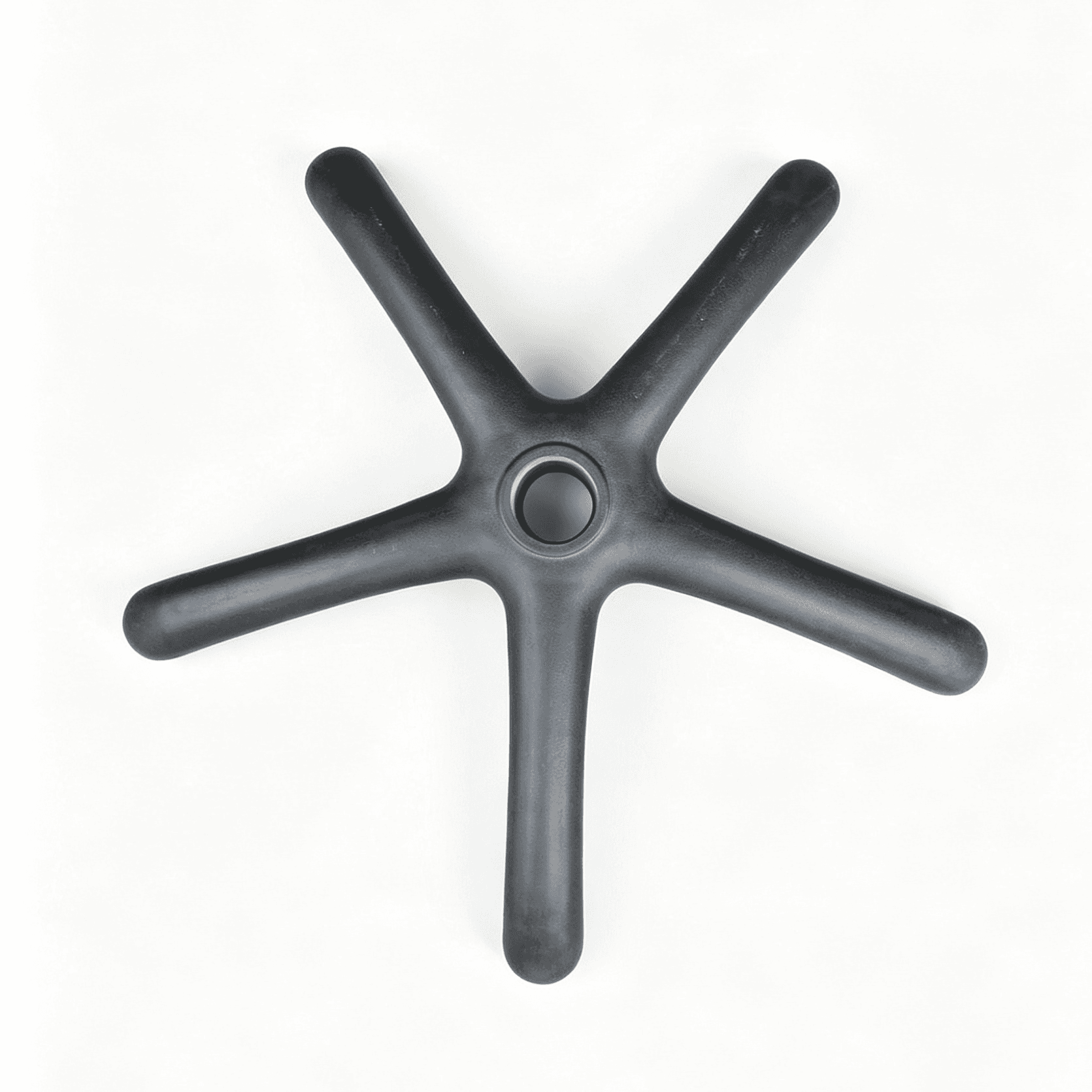 Durable nylon 5-prong swivel chair base replacement, featuring a smooth ergonomic design and universal center diameter for office chair repair and furniture assembly, isolated on white.