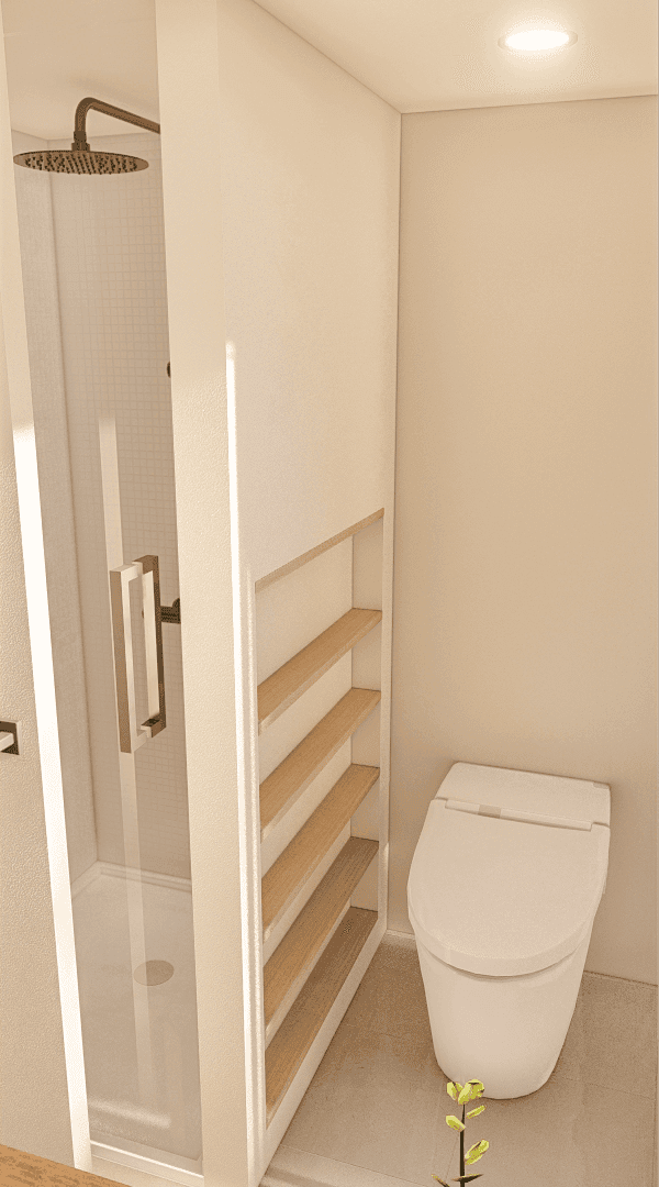 Luna 9.5m/32ft Tiny House Bathroom with Toilet Nook