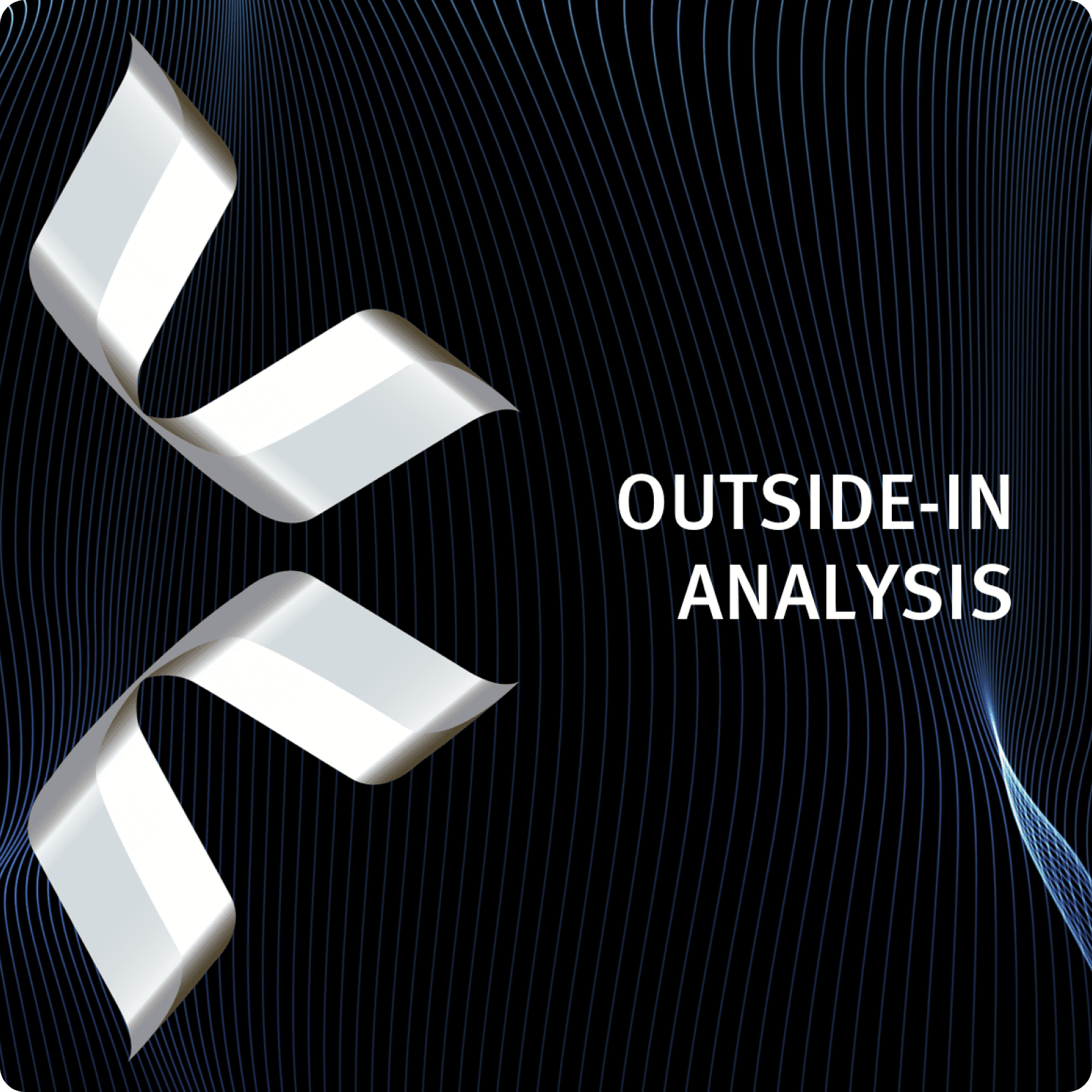 Silver, abstract shape on a curving grid and text "outside-in analysis".